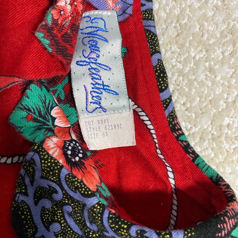 Vintage Vibrant Red Floral Kids Dress - Picture 13 of 16